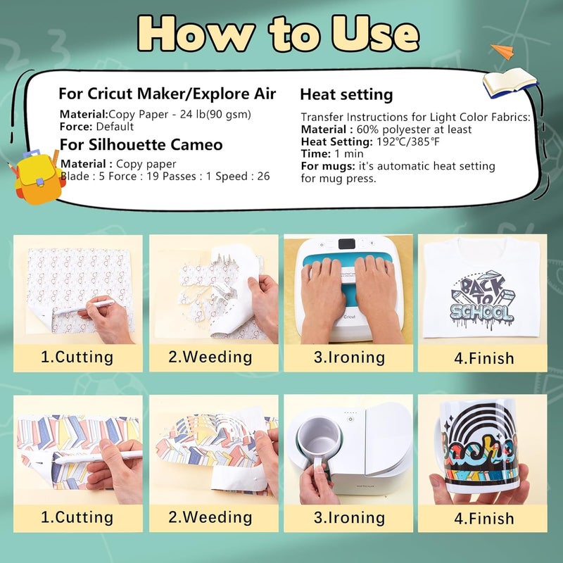 HTVSTD School Days Sublimation Ink Transfer Sheets 10 Sheets 12'' x 10'' Teacher Graphics Sublimation Paper Book,Bag,Alphabet Transfer Sheets for Mugs Tumblers DIY Transfer Paper - Image 5